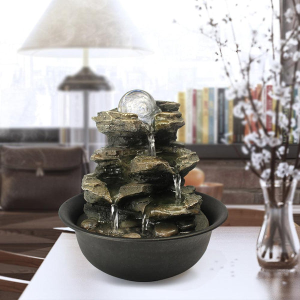Resin Spinning Orb Tabletop Fountain 8 Inch Color LED