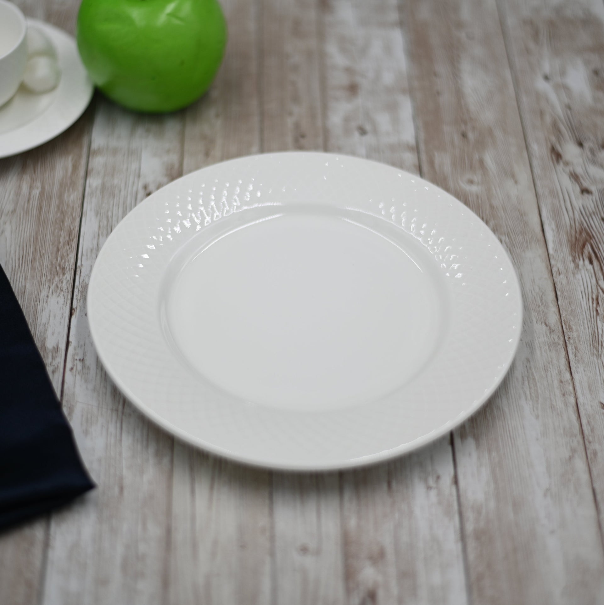 White Dessert Plate With Embossed Wide Rim 8
