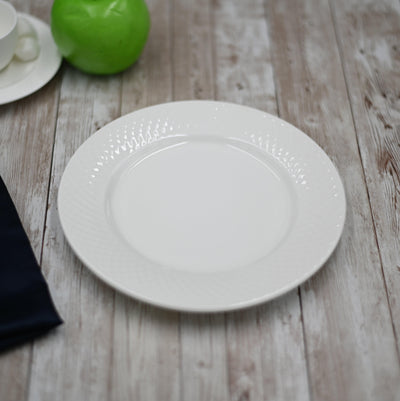 White Dessert Plate With Embossed Wide Rim 8