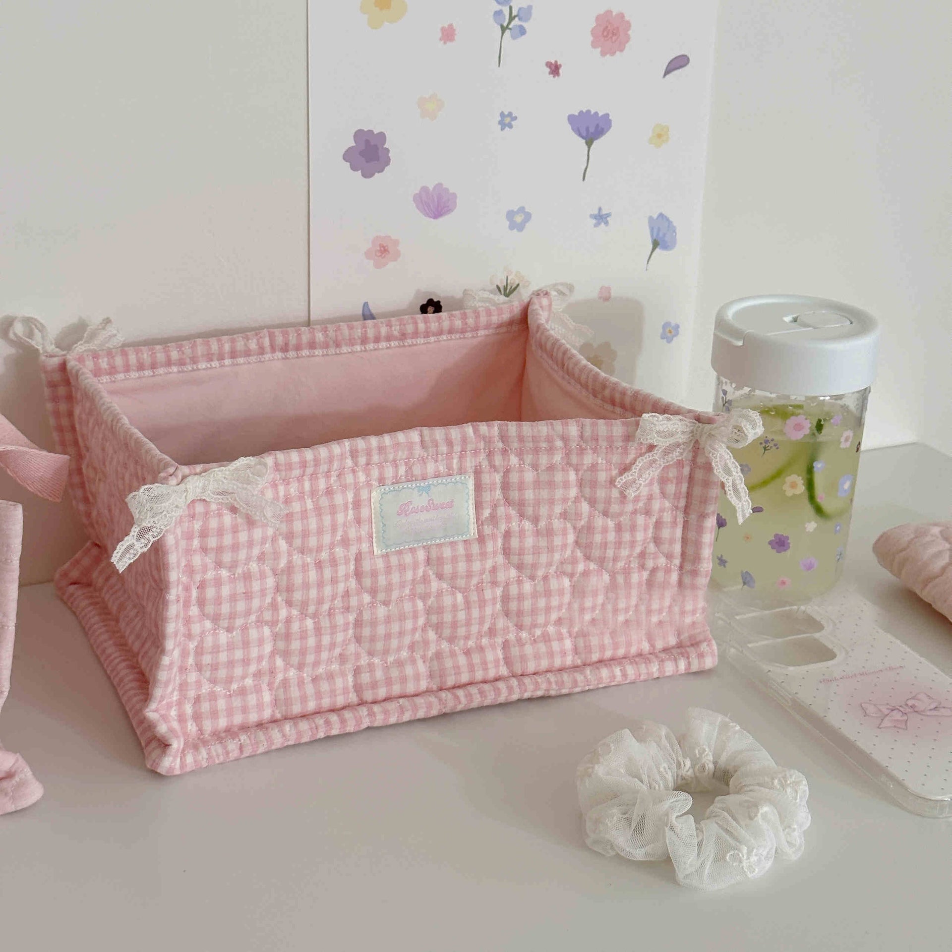 Quilted Ins Storage Basket Desktop Goods Storage Cute Ornaments