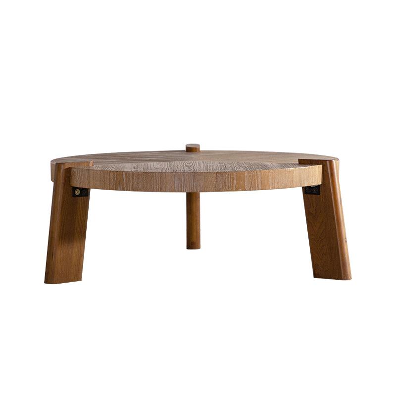 Rustic Round Wood Coffee Table with Herringbone Top
