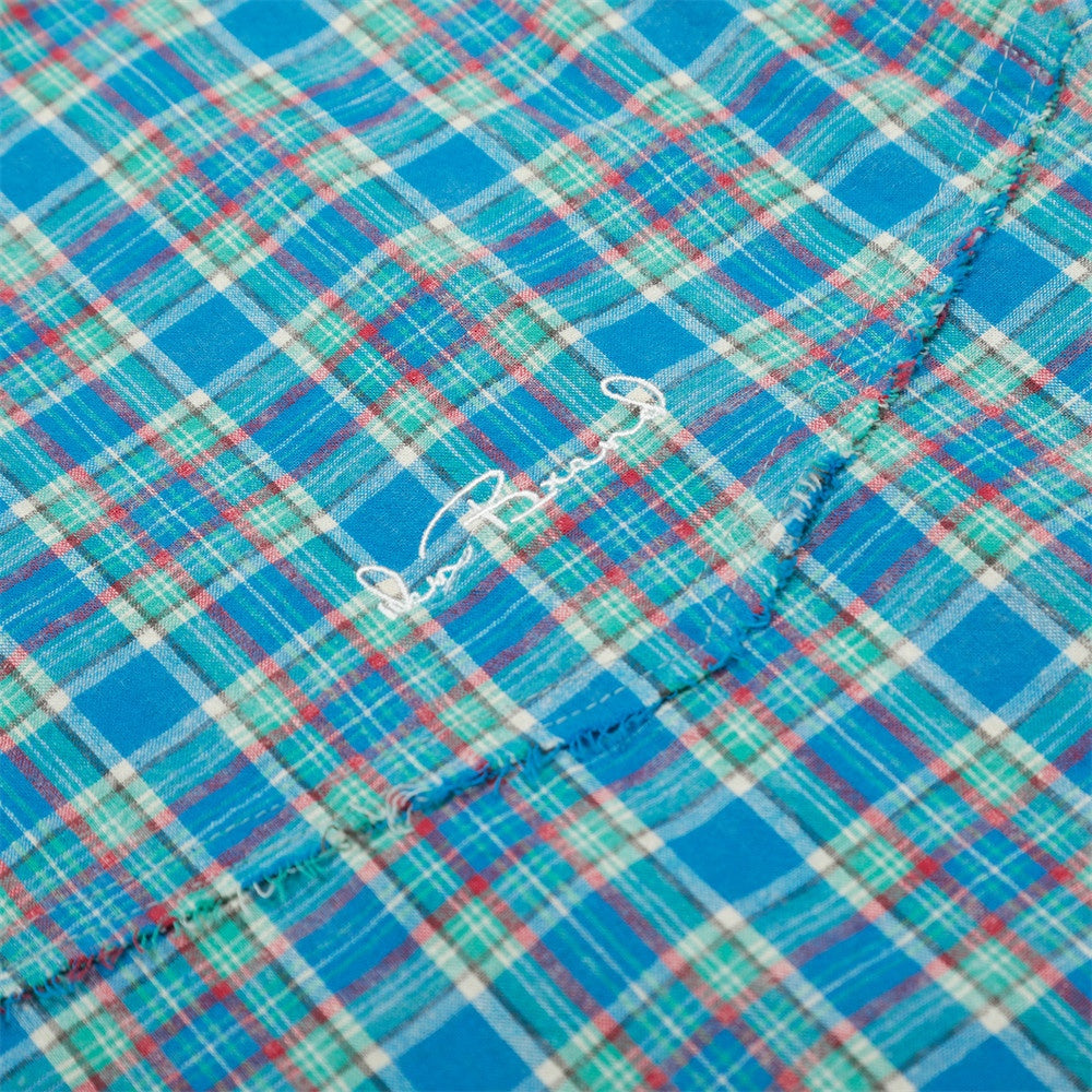 Plaid Long Sleeve Shirt Men's Spring Autumn Japanese Style Versatile Loose Casual Spliced Frayed Plaid Dress Shirt