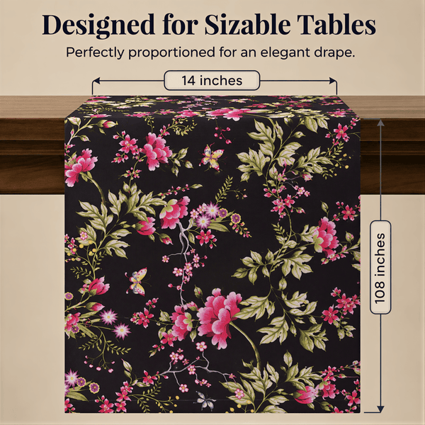 Black Floral Table Runner – Saku Print
