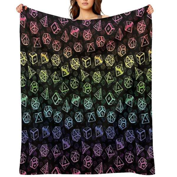 D20 Dice Set Pattern (Rainbow) Throw Blanket