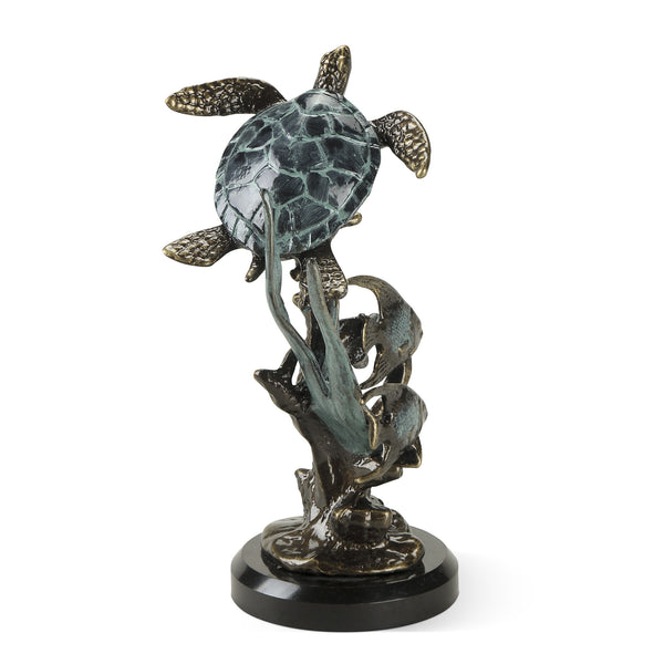 Cast Aluminum Single Sea Turtle with Fish