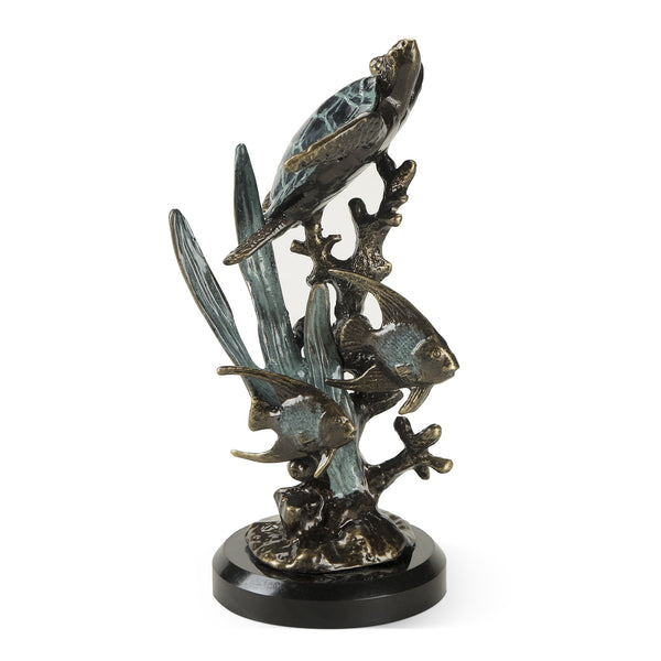 Cast Aluminum Single Sea Turtle with Fish