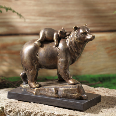 Naptime Bear Cub And Mom Sculpture Statue Wildlife Brass Marble