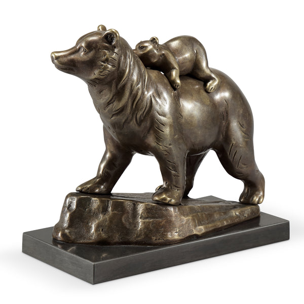 Naptime Bear Cub And Mom Sculpture Statue Wildlife Brass Marble