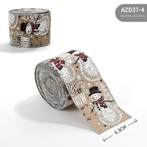 Christmas ribbon imitation linen ribbon decoration bow accessories snowflake Christmas ribbon in stock