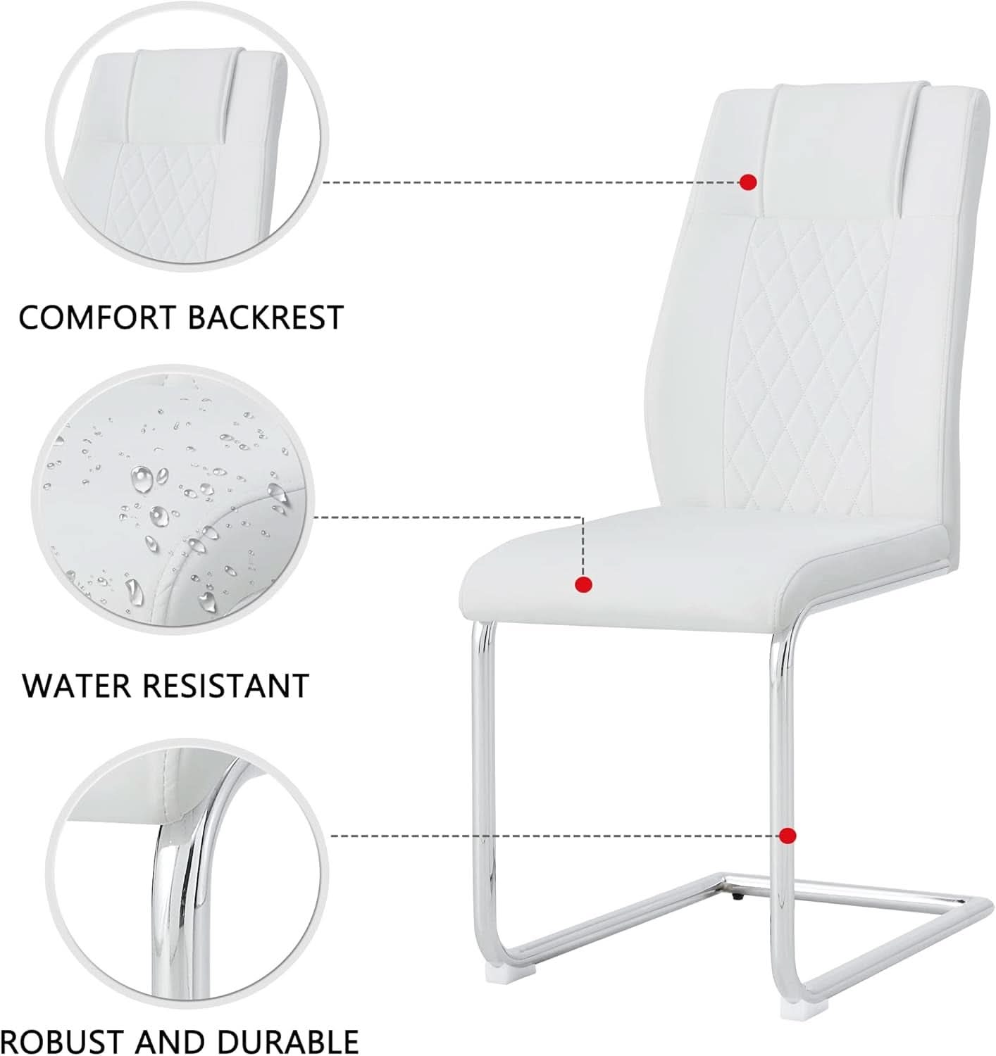 White Faux Leather Dining Chairs Four Pack Chrome Finish