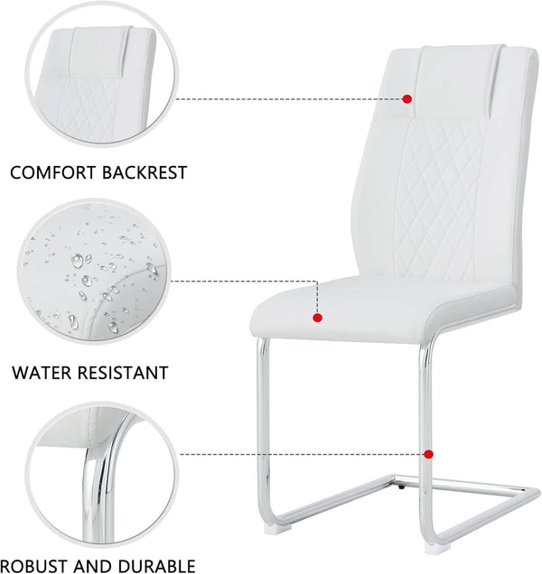 White Faux Leather Dining Chairs Four Pack Chrome Finish