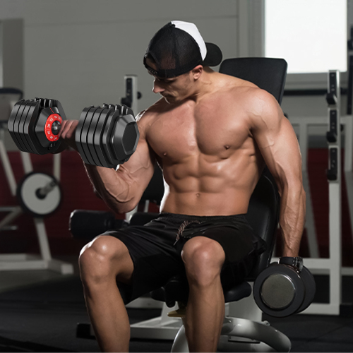 Adjustable dumbbell set, male and female 10 in 1 free dumbbell black rotating handle for quick adjustment (10 gears/55 pounds)