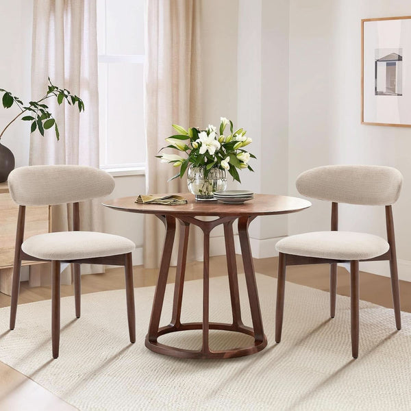 Beige Upholstered Contemporary Wood Dining Chair Set