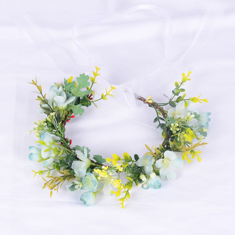 Flower Wreath Simulation Flower Leaves Hair Strap Photography Retro Hanfu Bridal Girl Flower Wreath Headwear