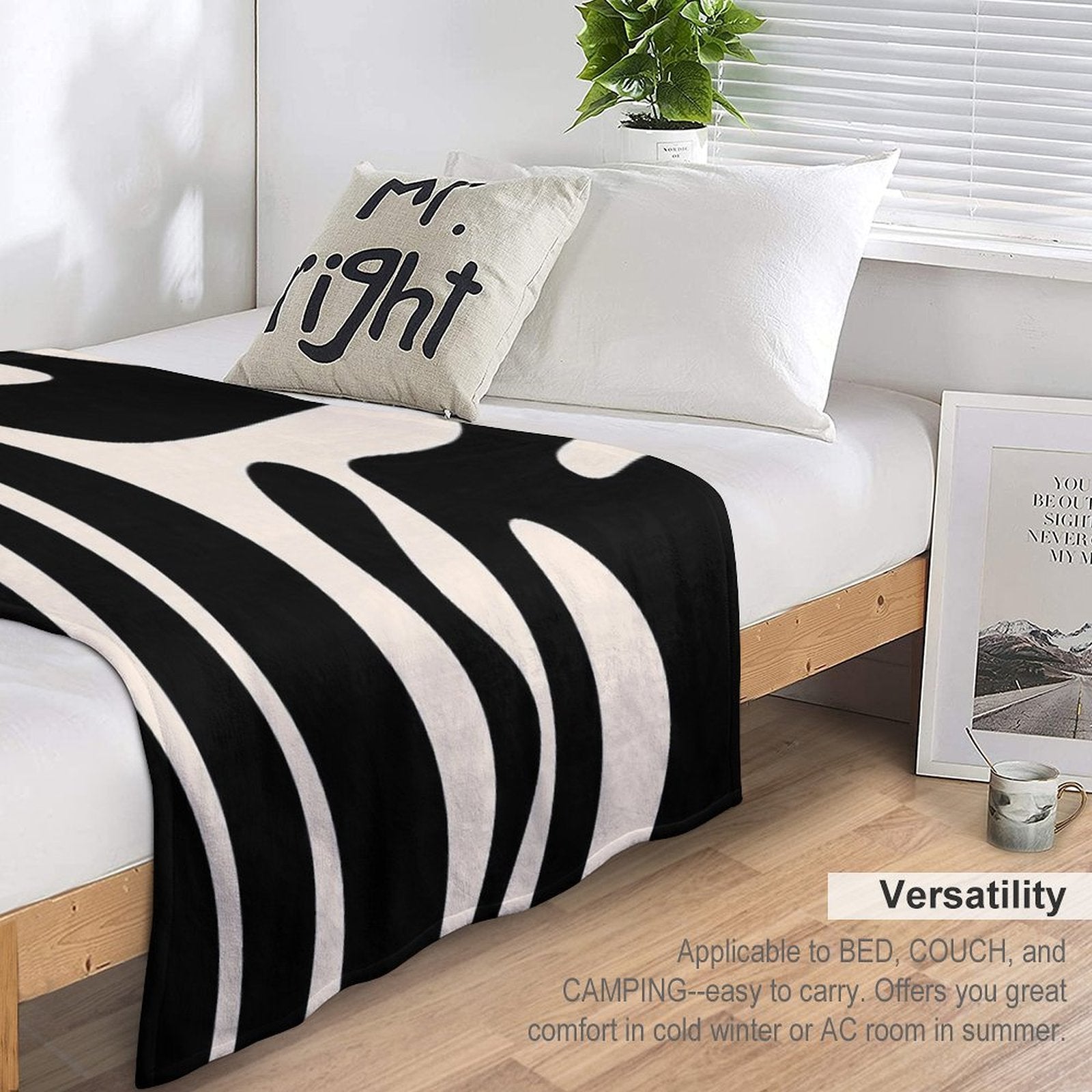 Mid Century Modern Kwaito Abstract Pattern in Black And Almond Cream Shrink-resistant Throw Blanket