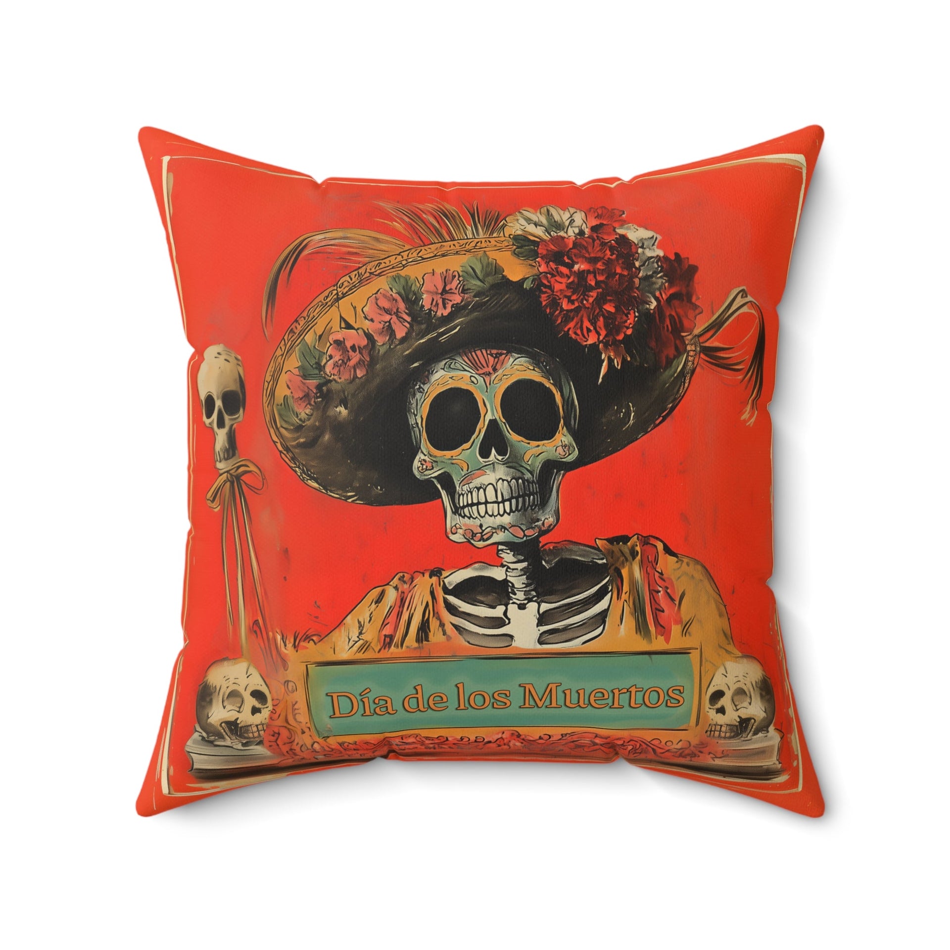 Microsuede Cushion / Dia de los Muertos Art / Skeleton 2 /