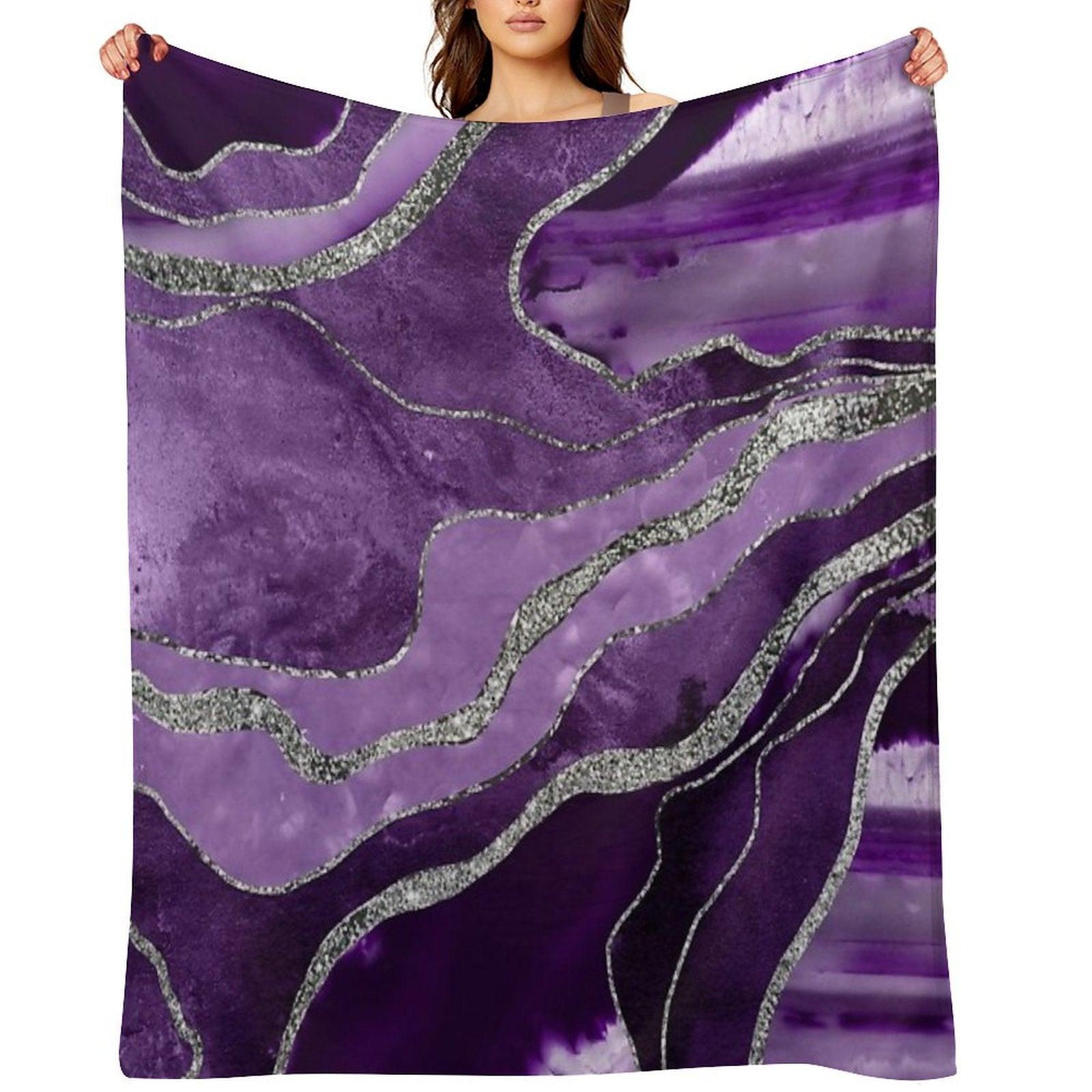 Purple Marble Agate Silver Glam #1 (Photo of Glitter Only - Not Reflective) Throw Blanket