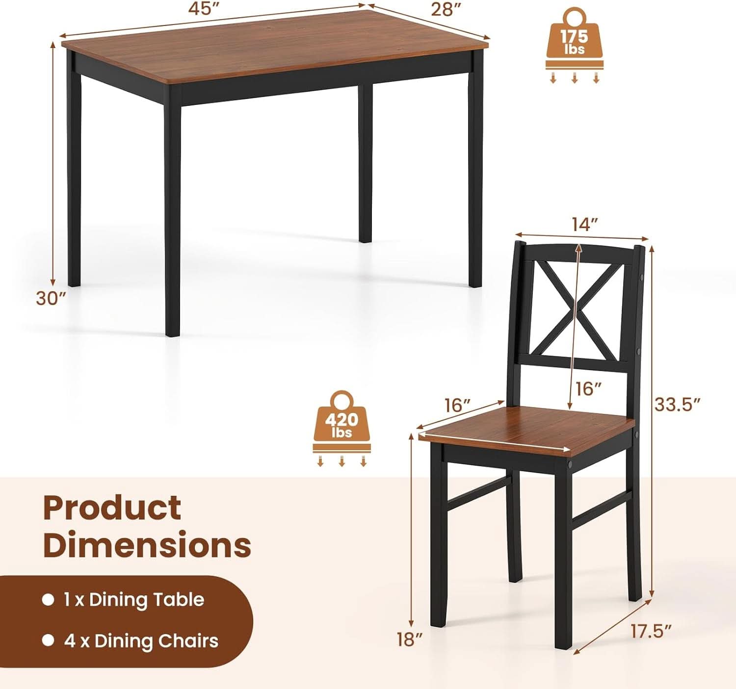 Executive Solid Rubber Wood Space Saving Dining Set