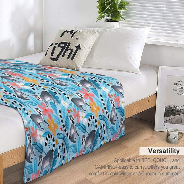 Gouache Lemur Land on Blue Throw Blanket