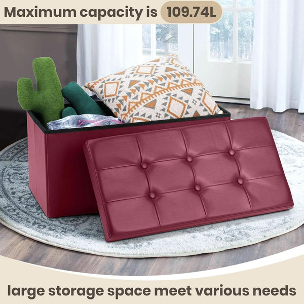 Ottoman Storage Bench 30x15x15 Inches Burgundy Leather