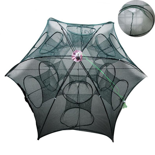 12 Holes Foldable Crab Fish Trap Cast Net Cast Folding Fishing Net