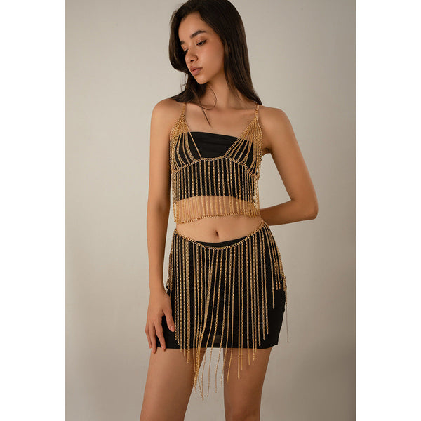 Sexy Multi layer Chain Tassel Body Chain Street Photography Personalized Nightclub Style Performance Clothing Accessories