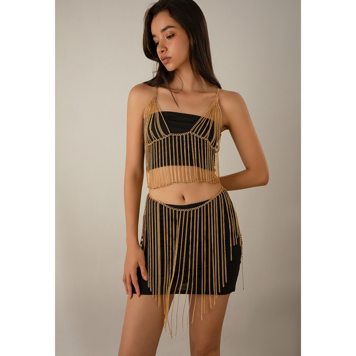 Sexy Multi layer Chain Tassel Body Chain Street Photography Personalized Nightclub Style Performance Clothing Accessories