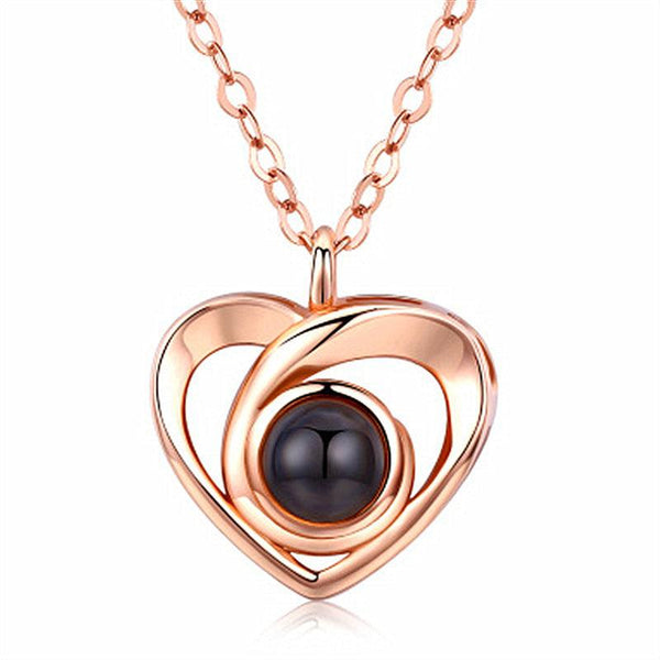 Silver Love Heart shaped Projection Pendant Necklace in 100 Languages, I Love You Projection Pendant Clavicle Chain