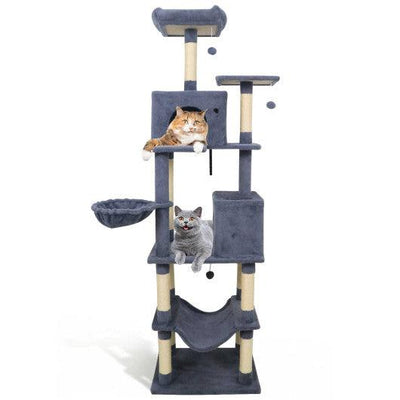 80 Inches Tall Cat Tree with 2 Large Condos and Dangling Toys-Dark Gray