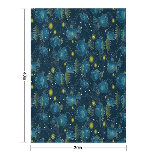 Angler Fish - Blue Wrinkle-free Throw Blanket