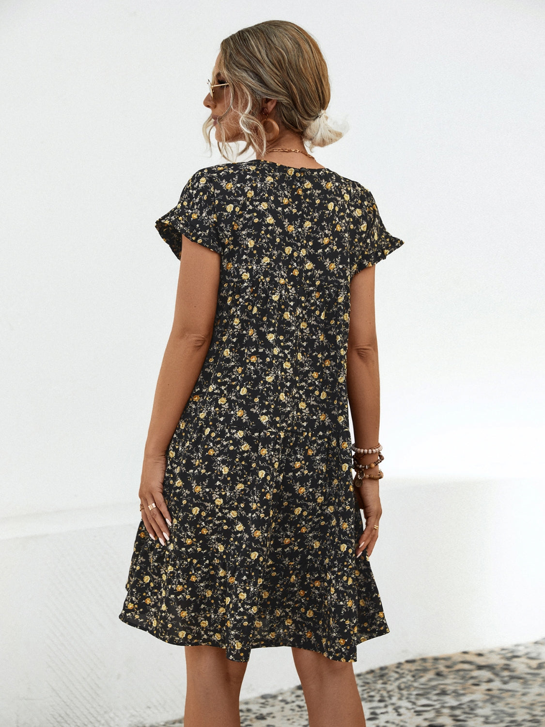 Floral Round Neck Short Sleeve Dress Elegant & Effortless Everyday Style Women Dress
