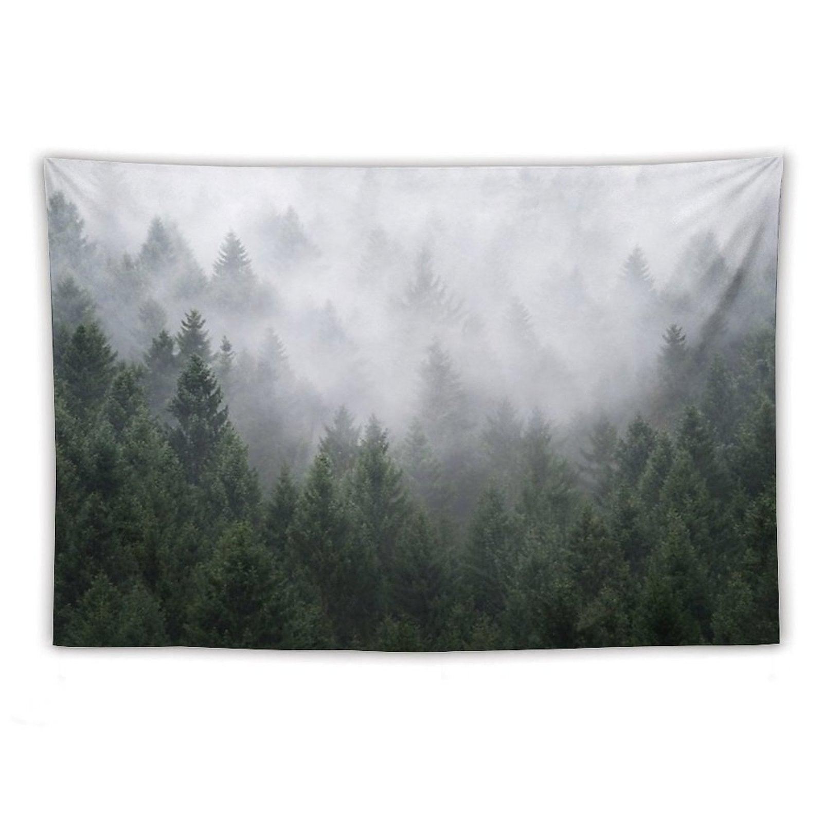 Home Is A Feeling   Misty Retro Fall Wilderness Fairytale Evergreen Forest With Trees Covered In Magic Fog Season Tapestry
