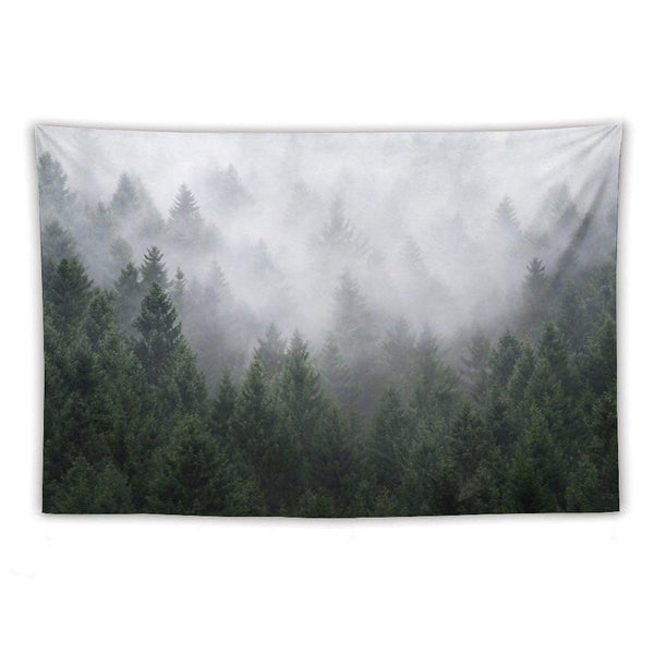 Home Is A Feeling   Misty Retro Fall Wilderness Fairytale Evergreen Forest With Trees Covered In Magic Fog Season Tapestry
