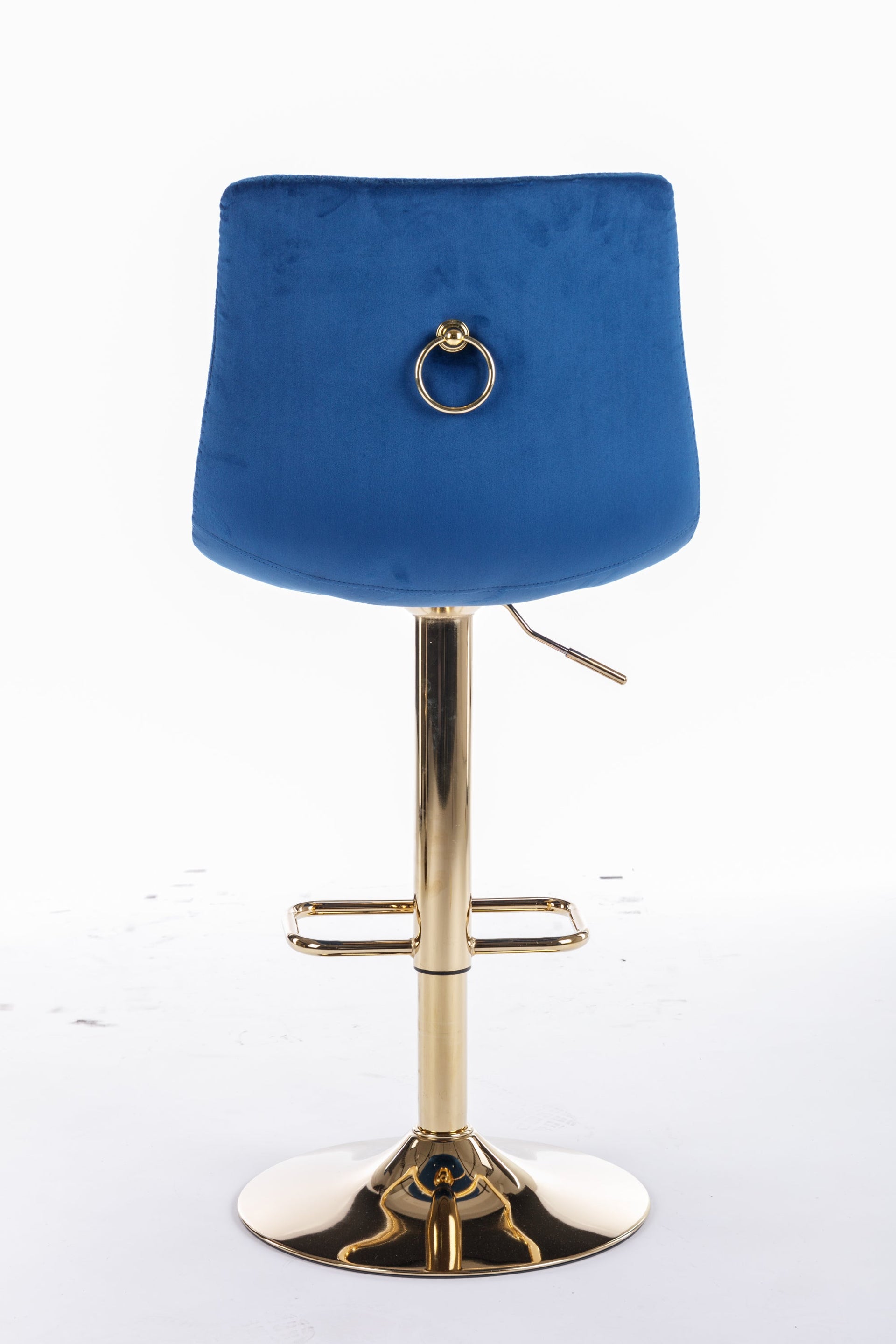 Set of 2 Bar Stools — Chrome Footrest, Swivel Height-Adjustable Velvet Seat, Golden Legs