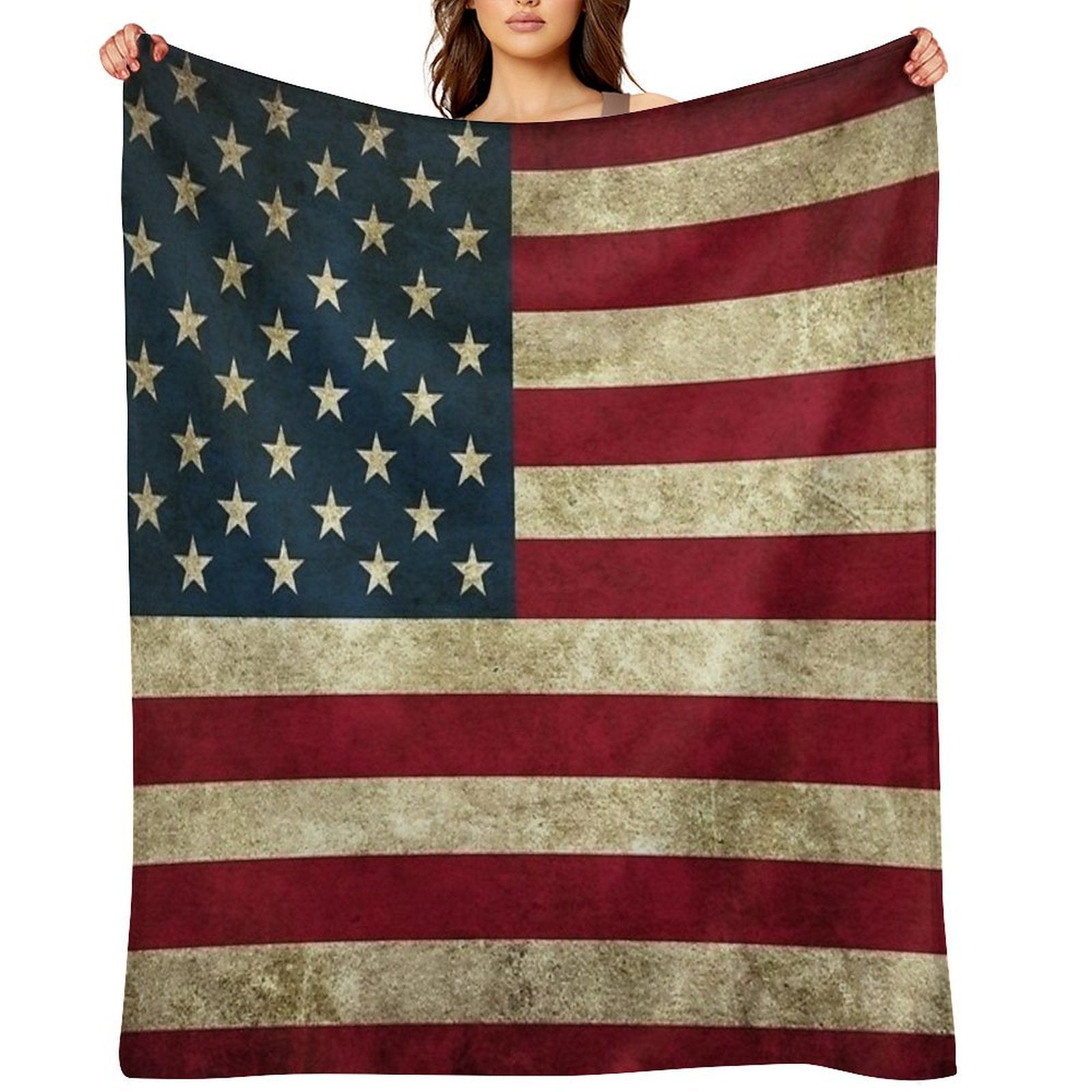 American Flag Vintage Plush Throw Blanket