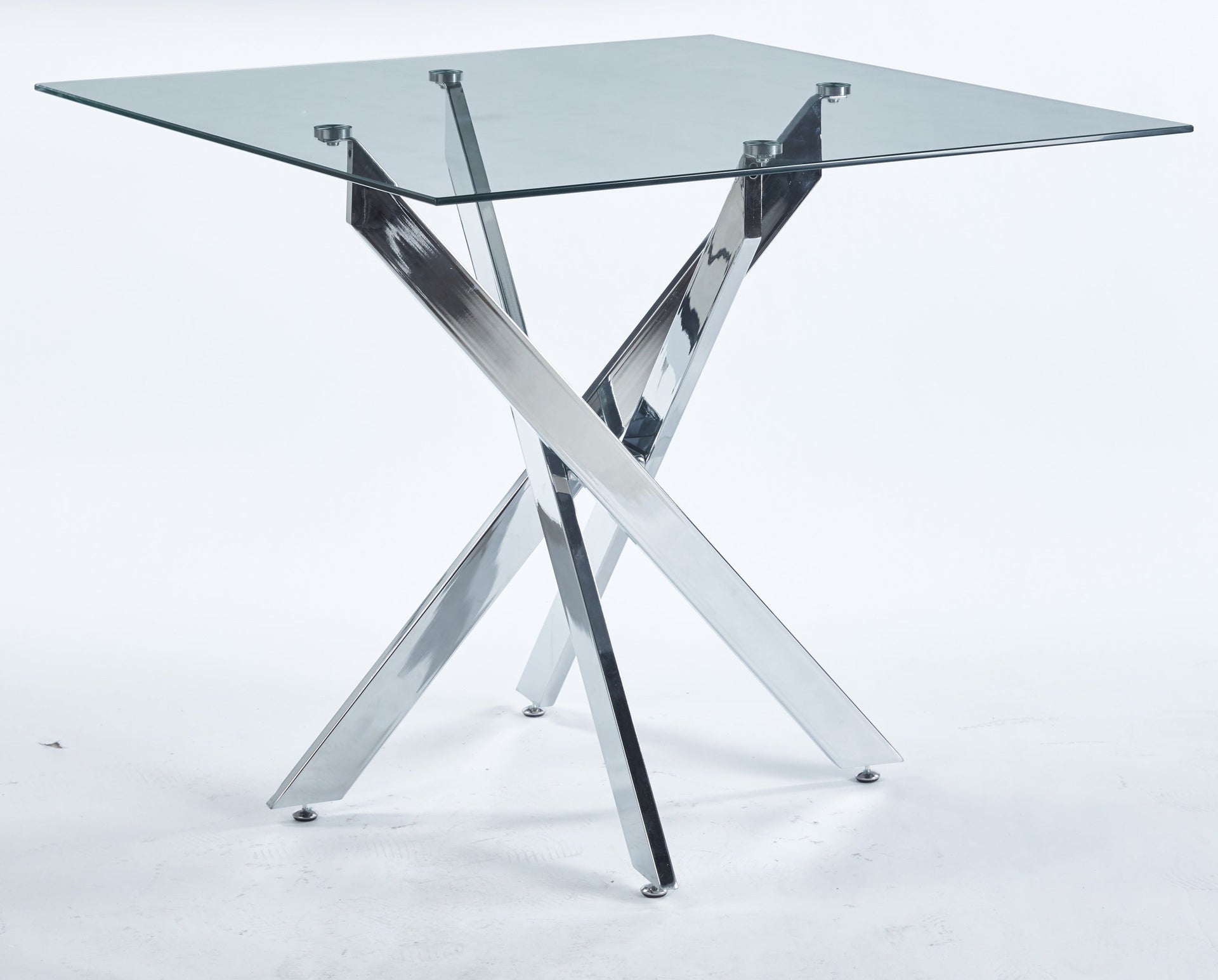 Dining Table with cross metal leg and tempered glass,Modern Space Saving Kitchen Table for Living Room,chrome legsSquare table,90x90x75cm