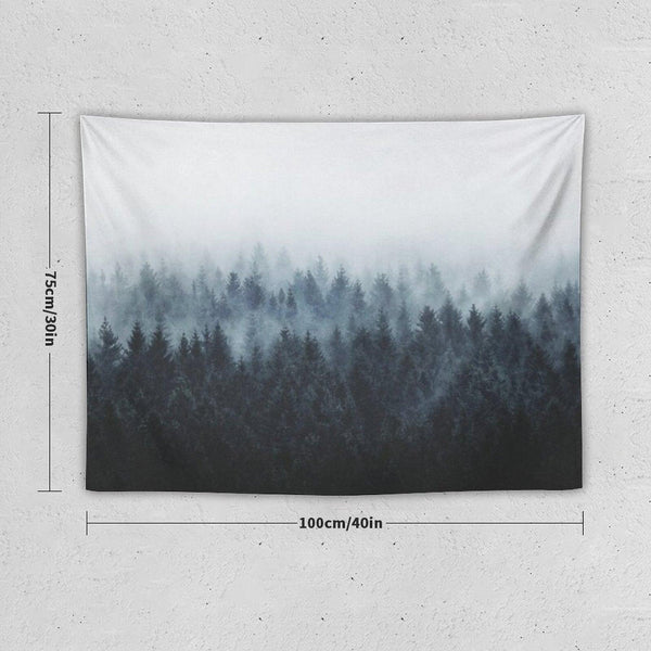 High And Low  Dark Romantasy Moody Wilderness Dream Forest With Cascadia Trees Covered In Fog Tapestry