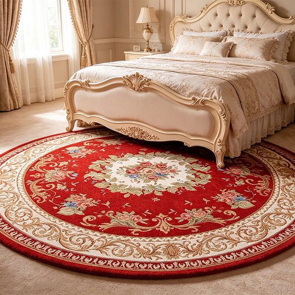 1pc European Retro Style Floral Pattern Round Carpet, Suitable For Living Rooms And Bedrooms