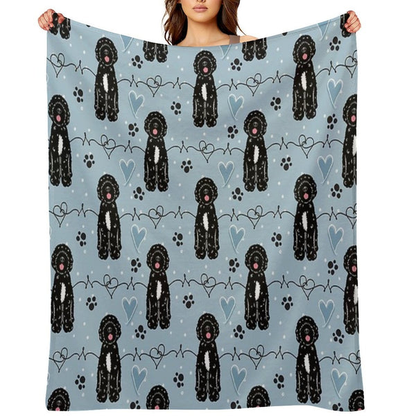 Love Black White Portuguese Water Dog Lightweight Throw Blanket