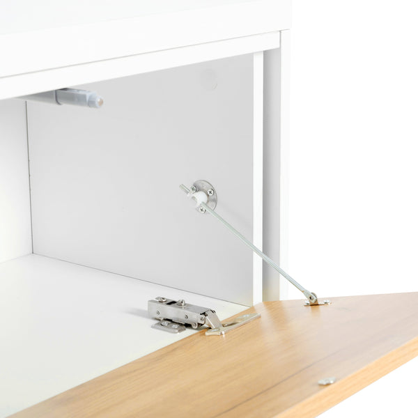 Close-up of hinge mechanism in Extendable TV Stand with 3 Tier Bookshelves, emphasizing quality construction and smooth operation.