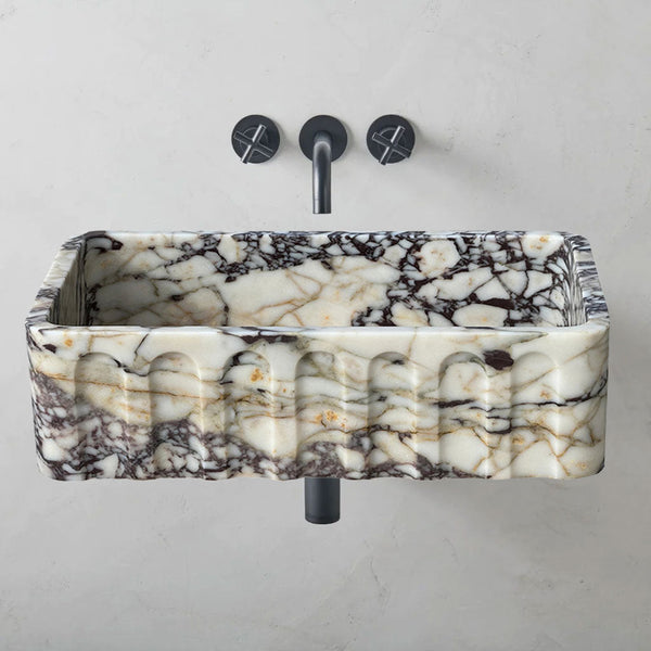 Calacatta Viola Marble Wall-mount Bathroom Vanity Sink Fluted Front (W)19.5