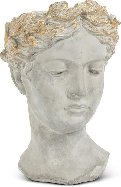 Abbott Collection Aphrodite Head Planter – Large Indoor and Outdoor Planter Pots - Whimsical Woman Statue Head Planter for Flowers and Succulents (10 inch, Grey/Gold)