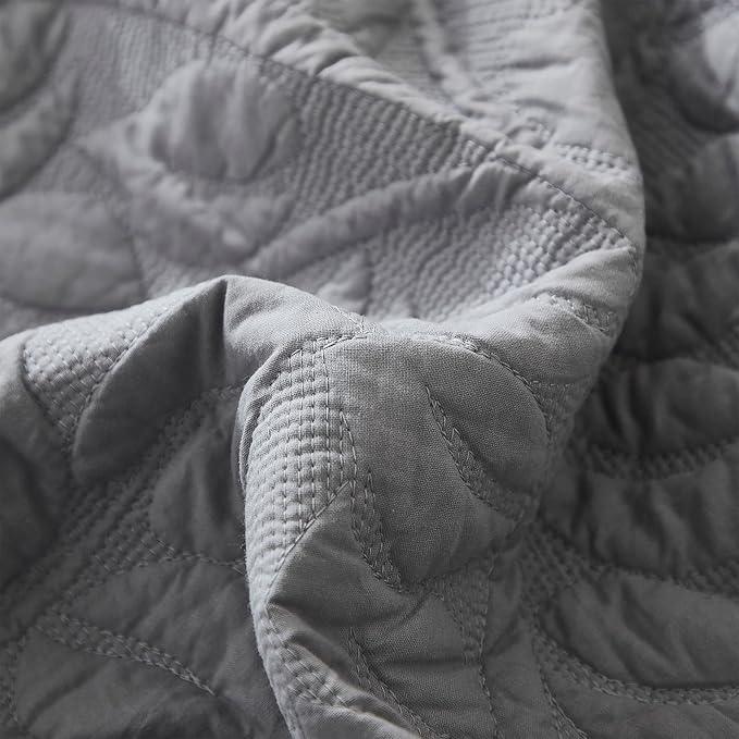 MarCielo 3-Piece 100% Cotton Oversized Bedspread Lightweight Quilt Coverlet Embroidery Farmhouse Bedding Set T0 (Light Grey, Oversized Queen (100