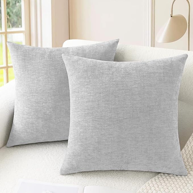 CaliTime Throw Pillow Covers Decorative 18 X 18 Inches Pack of 2 Cozy Chenille Cushion Cases for Couch Sofa Bed Living Room Home Moonbeam Gray