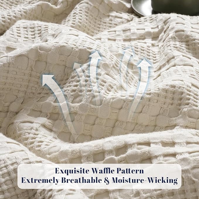 PHF Cooling Waffle Blanket Queen Size, Lightweight 60% Rayon Derived from Bamboo & 40% Cotton Breathable Blanket for Hot Sleepers, Soft and Luxury for Bed Couch and Sofa, 90