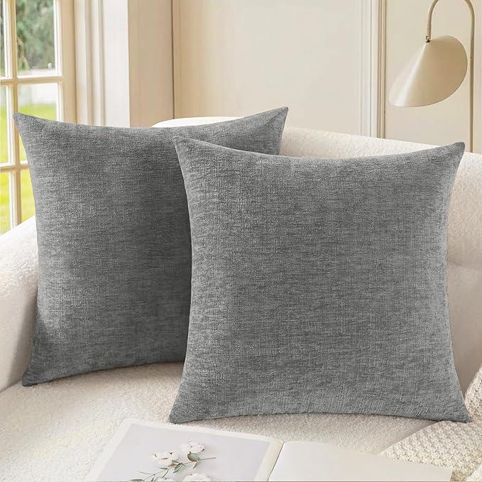 CaliTime Throw Pillow Covers Decorative 16 X 16 Inches Pack of 2 Cozy Chenille Cushion Cases for Couch Sofa Bed Living Room Home Medium Grey