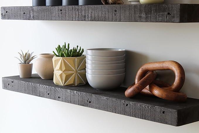 Urban Legacy Reclaimed Barnwood Planks | Floating Shelves for Wall w/Flush Mount Shelf Bracket Set Included | Set of 2 (Coffee Bean, 24
