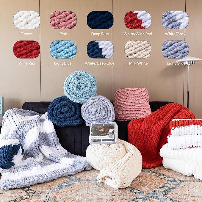 Chunky Knit Blanket - Luxury Soft Cozy 60 * 80 Throw Blanket,100% Woven Blanket Rope Knot Throw Blanket for Couch, Sofa, Home Decor, Gift - Machine Washable（Cream）