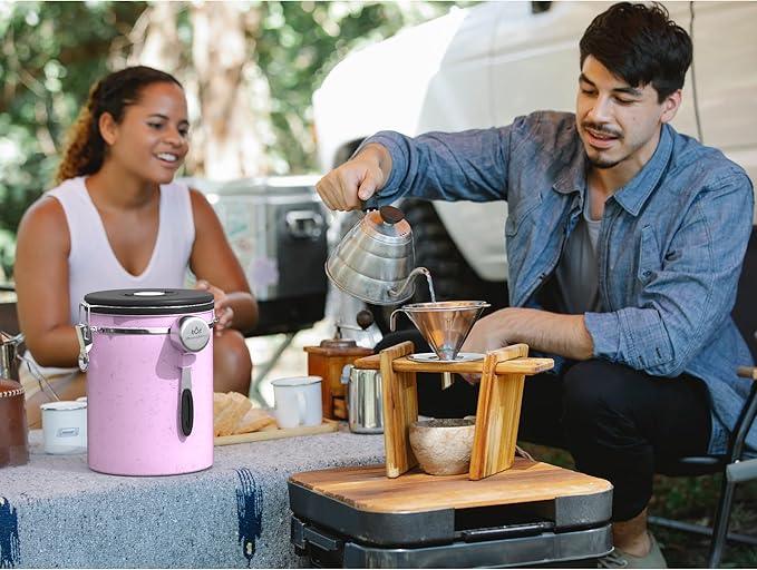 35OZ Coffee Canister for ground coffee with Date Tracker,pink 304 Stainless Steel Kitchen Food Airtight storage container for Coffee Beans or Grounds, Tea, Sugar