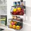 Fruit Bowl, Stackable Wall Mounted Fruit Basket of Smooth Wood Lid with 4 Banana Hanger Hooks, Metal Kitchen Counter Organizer for Snack, Fruit and Vegetable Storage, 11.8 * 7.9 * 8.5 Inches